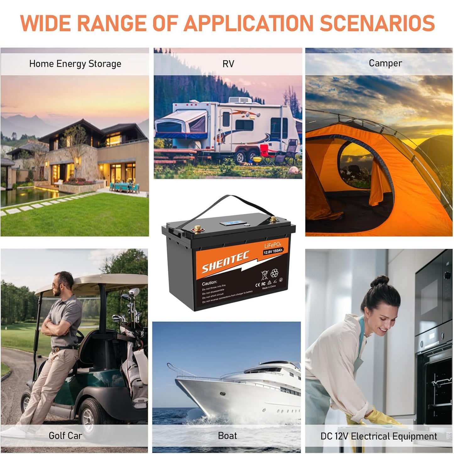 SHENTEC 12V 150Ah akumulator LiFePO4 litowy BMS do kampera, przyczepy kempingowej i łodzi