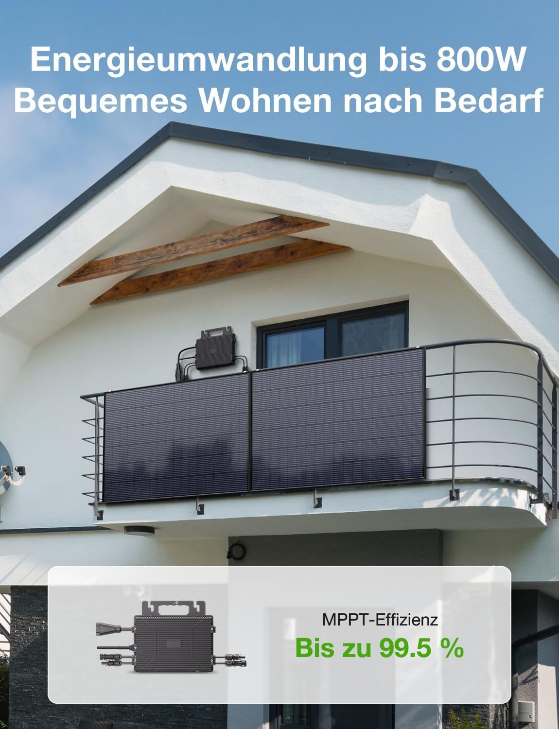 Microinwerter 2000 W, balkonowa elektrownia z WiFi, Plug & Play, sterowanie aplikacją, kabel AC 5 m, inwerter PV