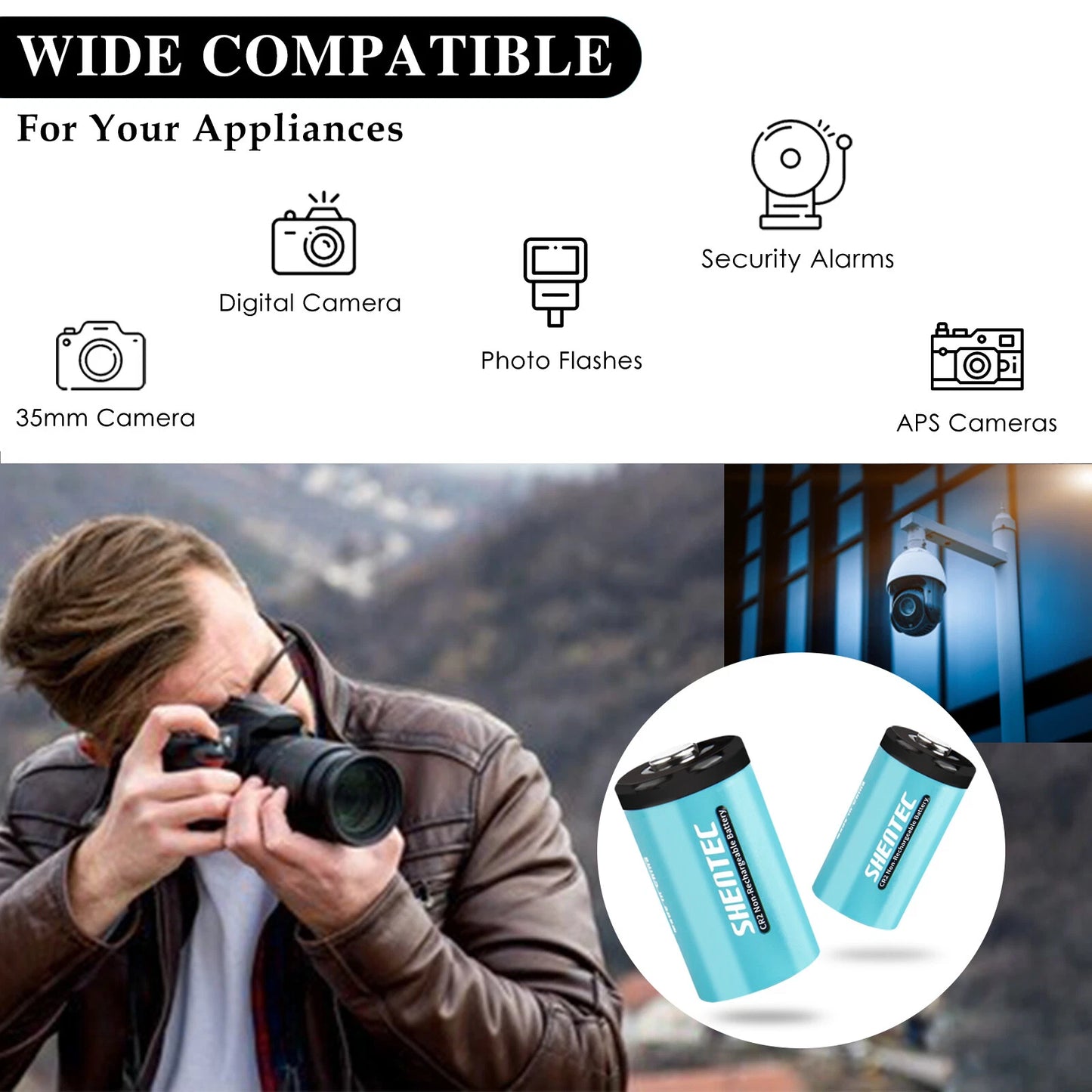 SHENTEC 20 szt. baterii litowych 1000mAh 3Volt CR-2 CR2 do DR2R DLCR2 KCR2 CR17355