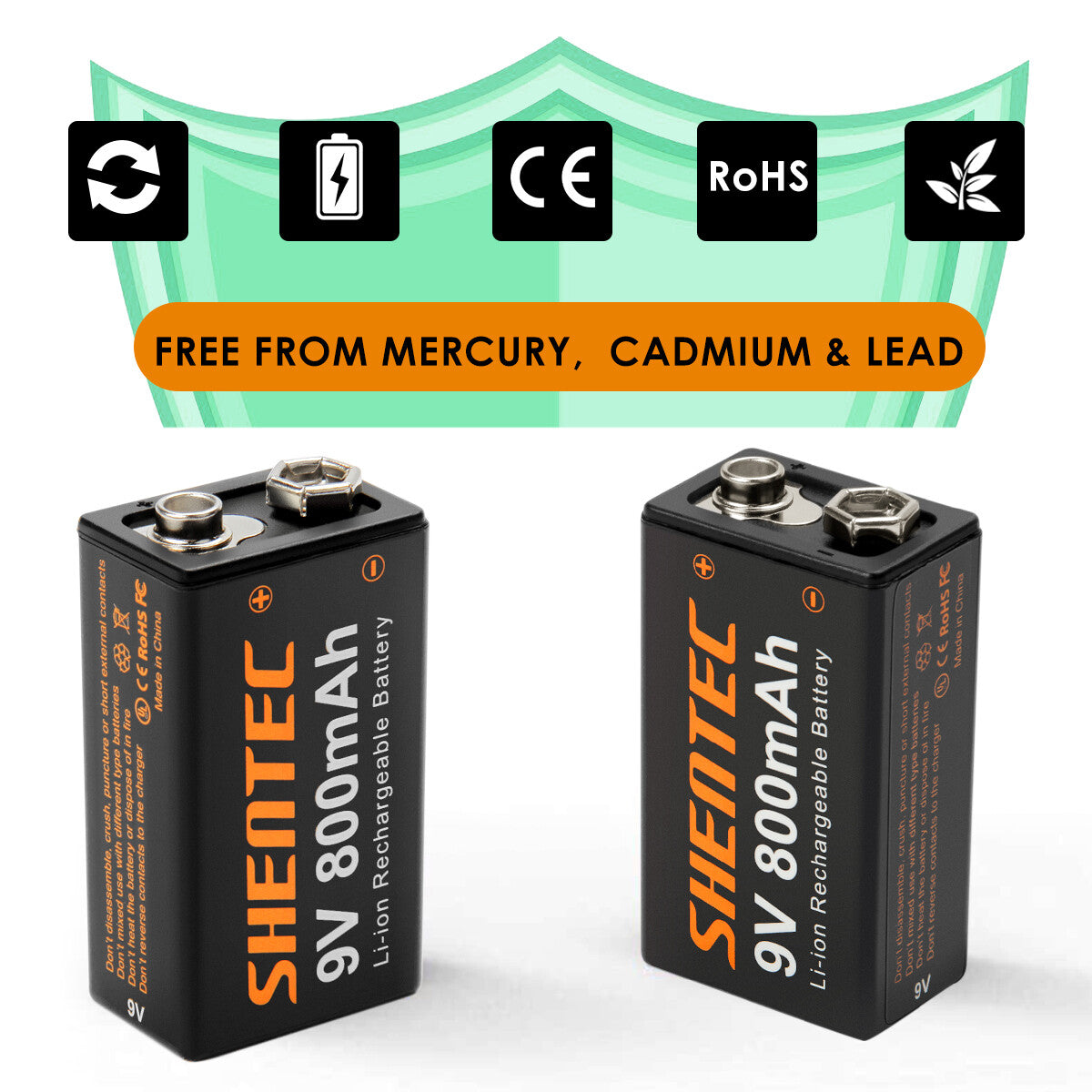 SHENTEC Opakowanie 8 baterii 9V 800mAh litowych ładowalnych 6F22 PP3 LR22 MN1604