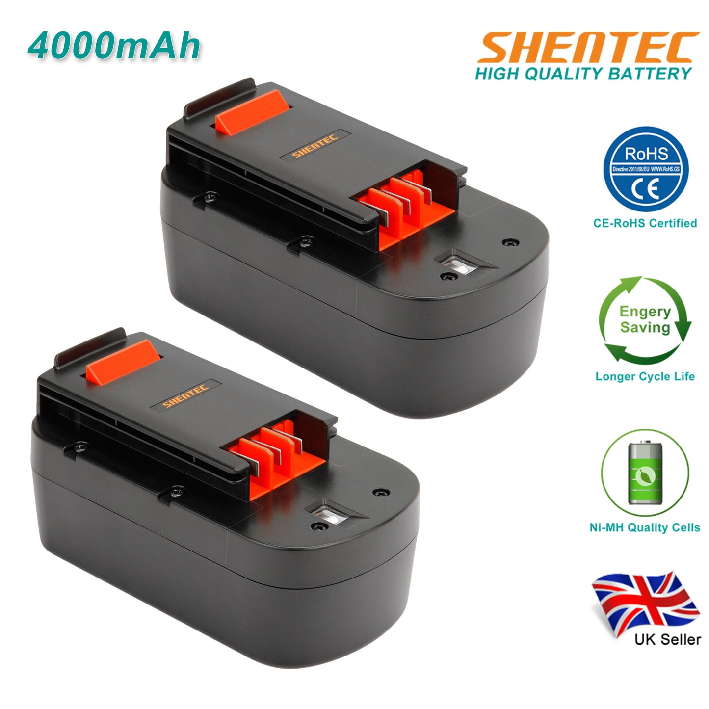 SHENTEC 2x 4000mAh Ni-MH AKUMULATORY DO BLACK DECKER A18 A1718 HPB18 FSB18 FS18BX FS18FL
