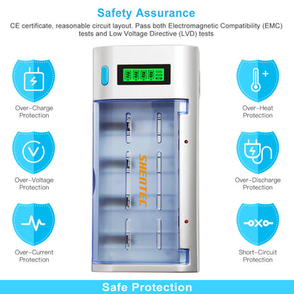 SHENTEC Ładowarka Uniwersalna z Wyświetlaczem LCD do Akumulatorów AA AAA C D 9V Ni-MH Ni-Cd