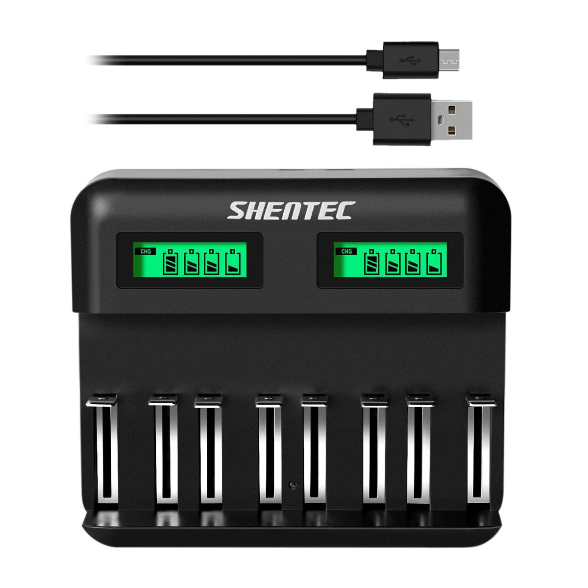 SHENTEC 8-kieszeniowa ładowarka akumulatorów 9V, AA, AAA, C, D Ni-MH — inteligentna, wielokrotnego ładowania
