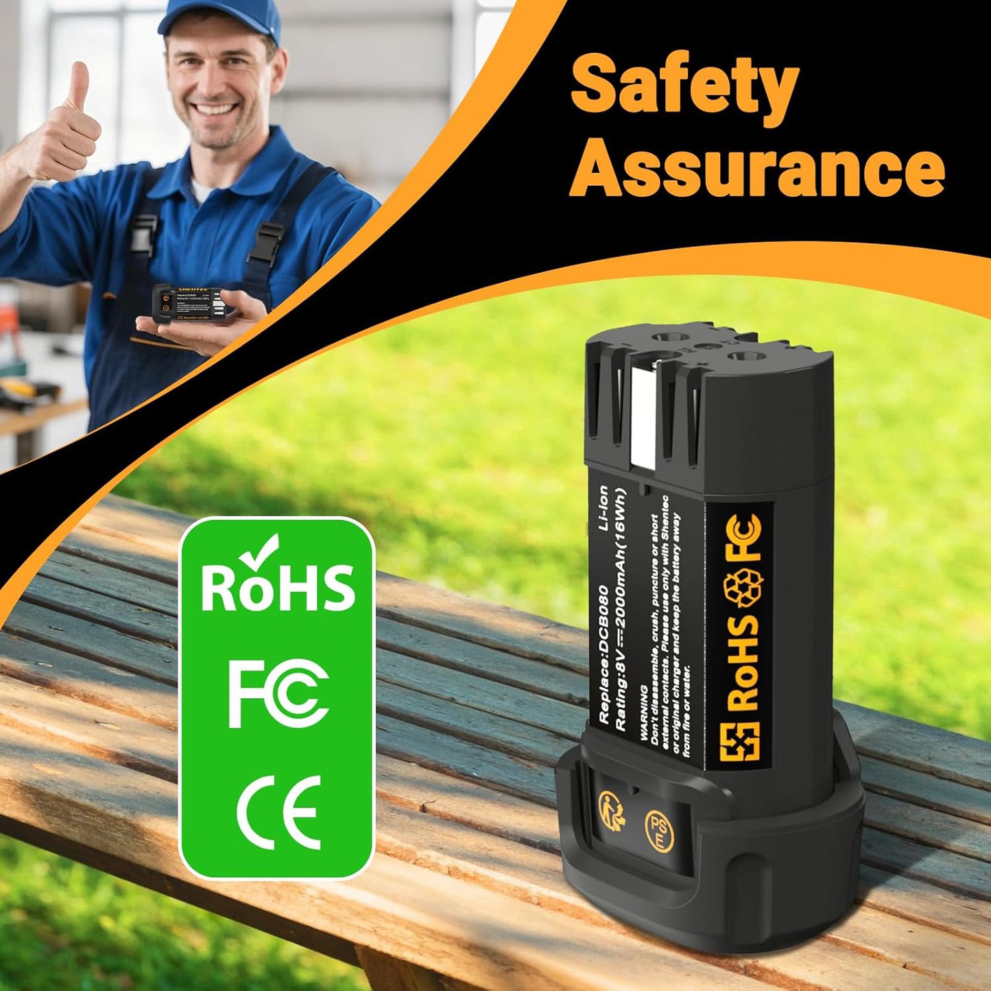 SHENTEC Opakowanie 2 szt. 2000mAh 8-Volt Bateria Zapasowa Kompatybilna z DEWALT