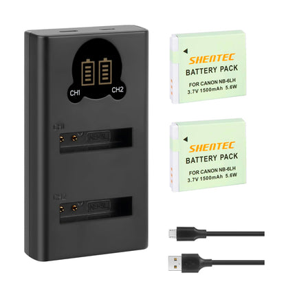 SHENTEC Akumulator NB-6L, NB-6LH + Ładowarka USB z LCD do Canon PowerShot