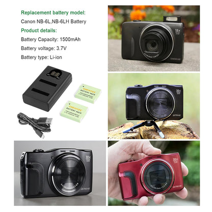 SHENTEC Akumulator NB-6L, NB-6LH + Ładowarka USB z LCD do Canon PowerShot