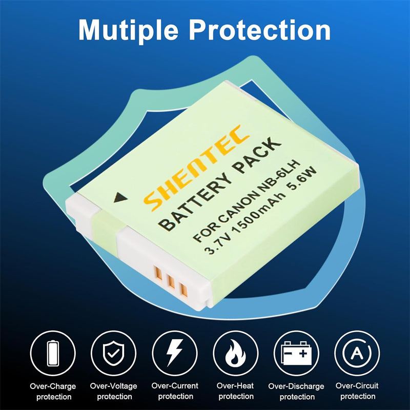 SHENTEC Akumulator NB-6L, NB-6LH + Ładowarka USB z LCD do Canon PowerShot