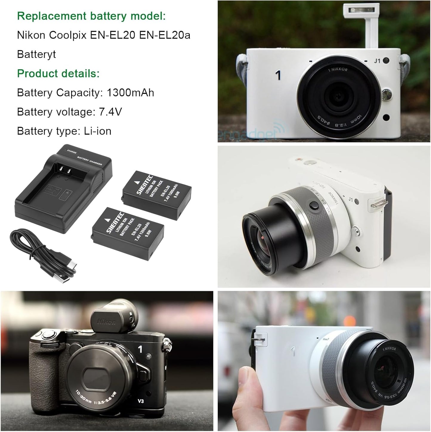 SHENTEC ładowarka USB z wyświetlaczem LCD do akumulatorów EN-EL20/EN-EL20a do Nikon Coolpix