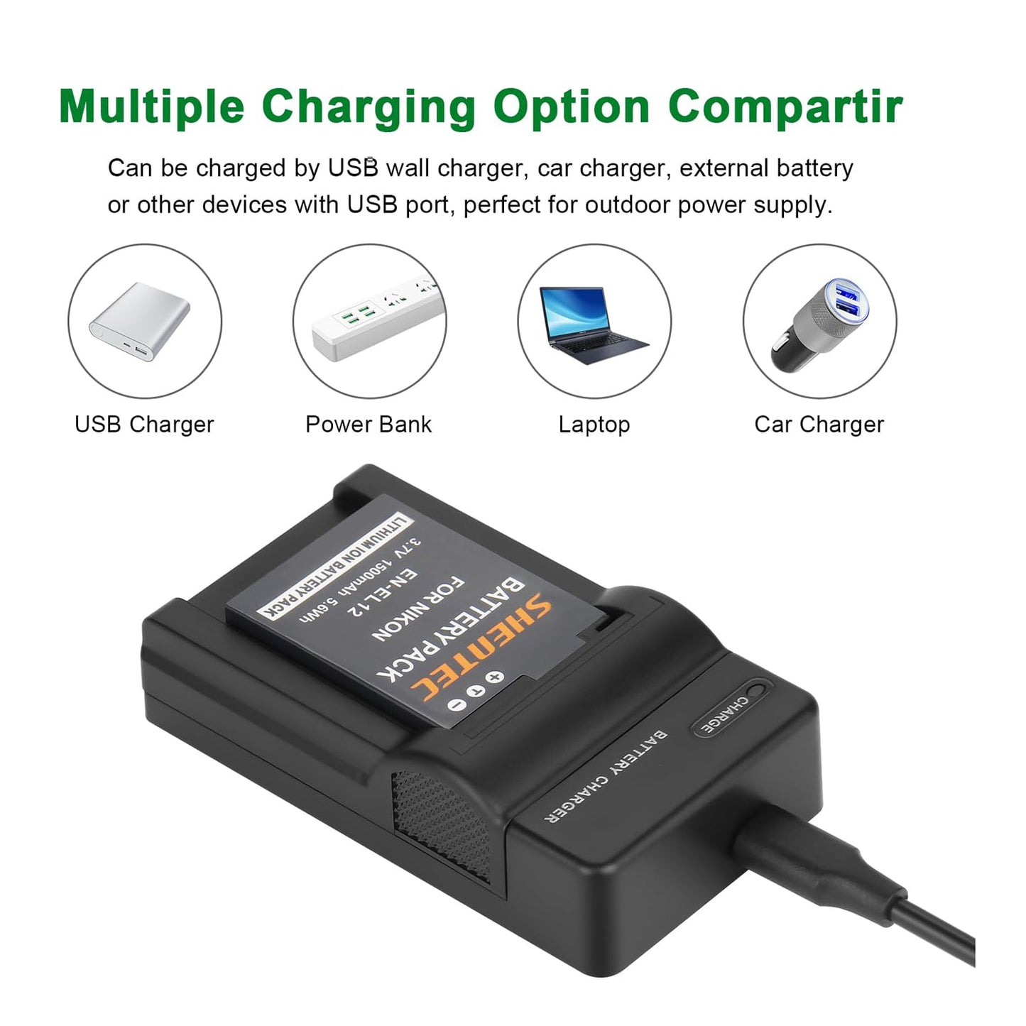 SHENTEC Ładowarka do akumulatorów Li-ion EN-EL12 EL12 do Nikon Coolpix
