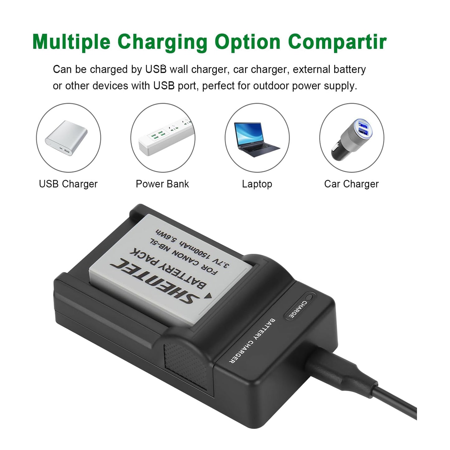 `SHENTEC ładowarka akumulatora Li-ion 3.85V 1500mAh do Canon NB-5L PowerShot S100`