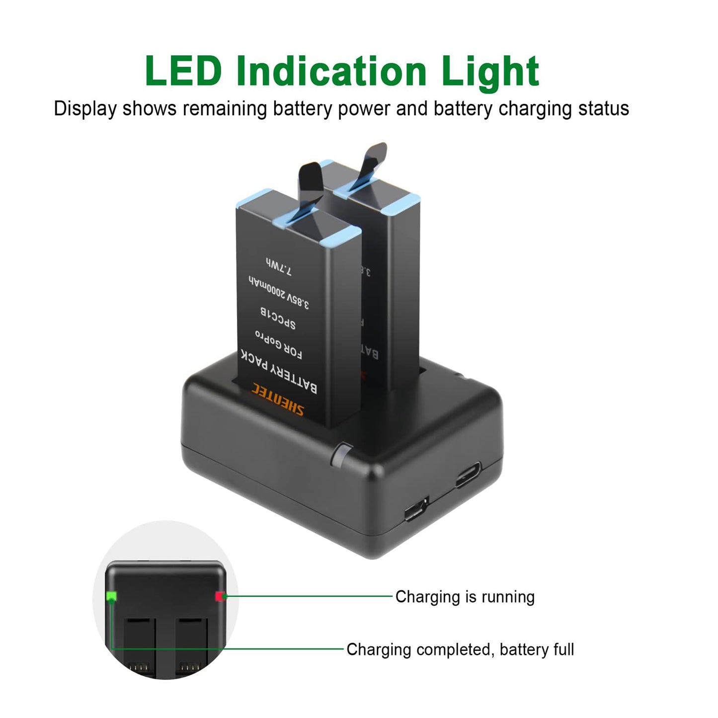 SHENTEC 3.85 V, 2000 mAh Li-Ion do baterii GoPro Enduro