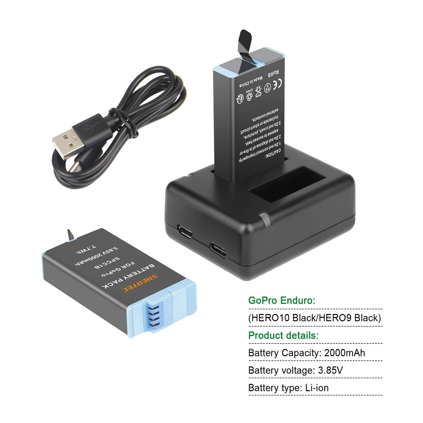 SHENTEC 3.85 V, 2000 mAh Li-Ion do baterii GoPro Enduro