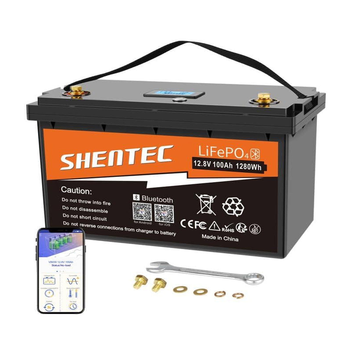 SHENTEC 12V 100Ah LiFePO4 Akumulator Z Bluetooth I 100A BMS Do Łodzi, Silnika I Kampera
