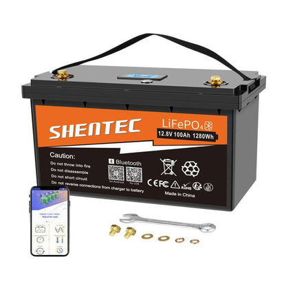 SHENTEC 12V 100Ah LiFePO4 Akumulator Z Bluetooth I 100A BMS Do Łodzi, Silnika I Kampera