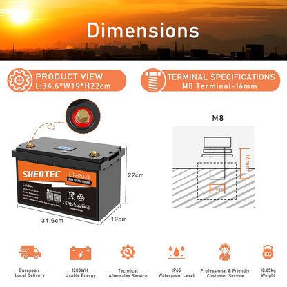 SHENTEC 12V 100Ah LiFePO4 Akumulator Z Bluetooth I 100A BMS Do Łodzi, Silnika I Kampera