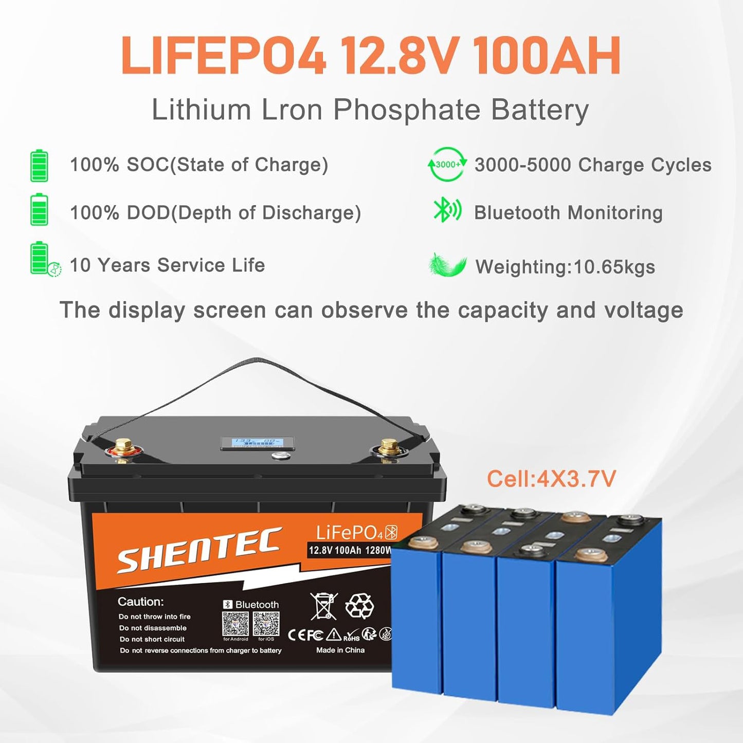 SHENTEC 12V 100Ah LiFePO4 Akumulator Z Bluetooth I 100A BMS Do Łodzi, Silnika I Kampera