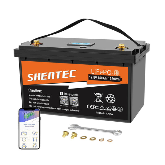 SHENTEC 12.8V 150Ah Akumulator LiFePO4 z Bluetooth do Kampera, Łodzi i RV