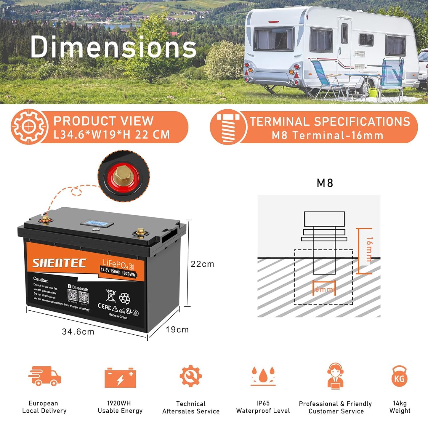 SHENTEC 12.8V 150Ah Akumulator LiFePO4 z Bluetooth do Kampera, Łodzi i RV