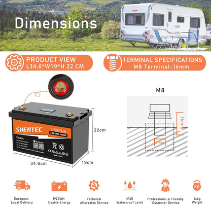 SHENTEC 12.8V 150Ah Akumulator LiFePO4 z Bluetooth do Kampera, Łodzi i RV