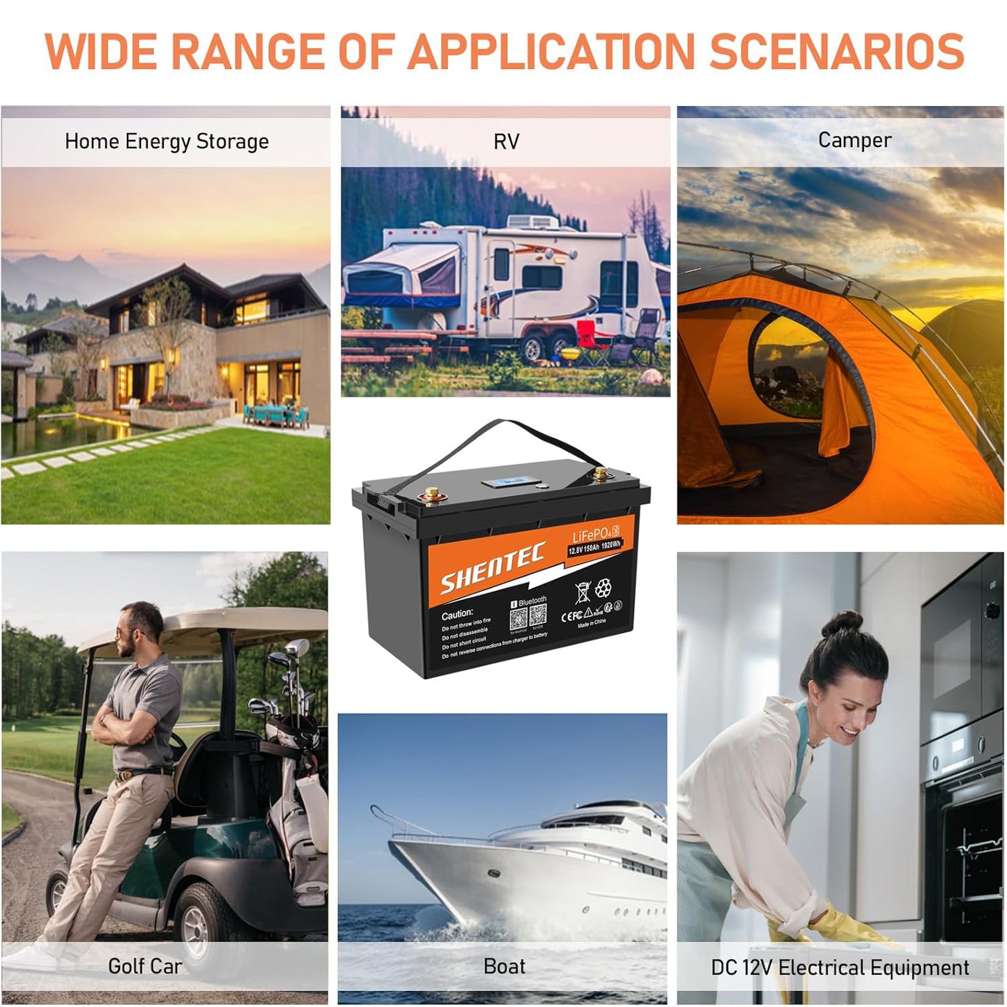 SHENTEC 12.8V 150Ah Akumulator LiFePO4 z Bluetooth do Kampera, Łodzi i RV