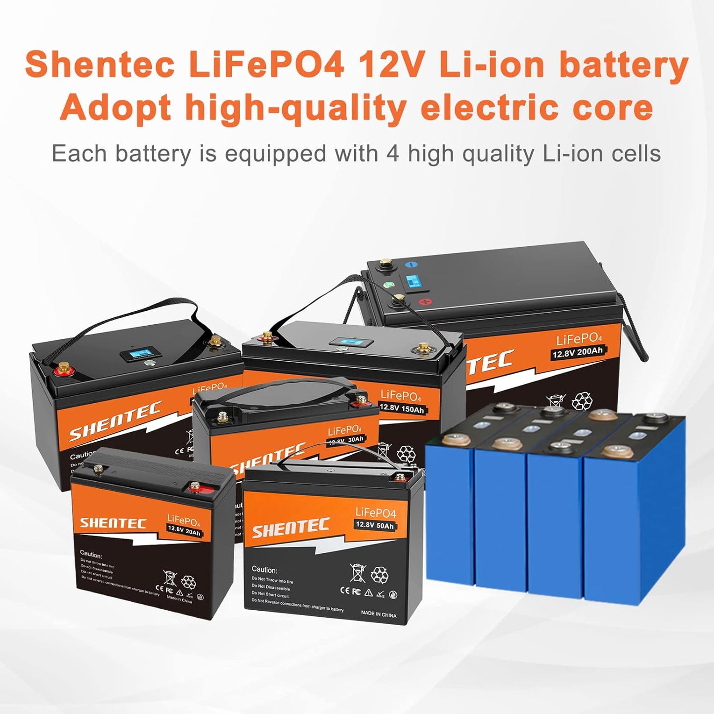SHENTEC LiFePO4 200Ah 12V akumulator litowy z BMS, wyświetlaczem LED i przyciskiem przełącznika