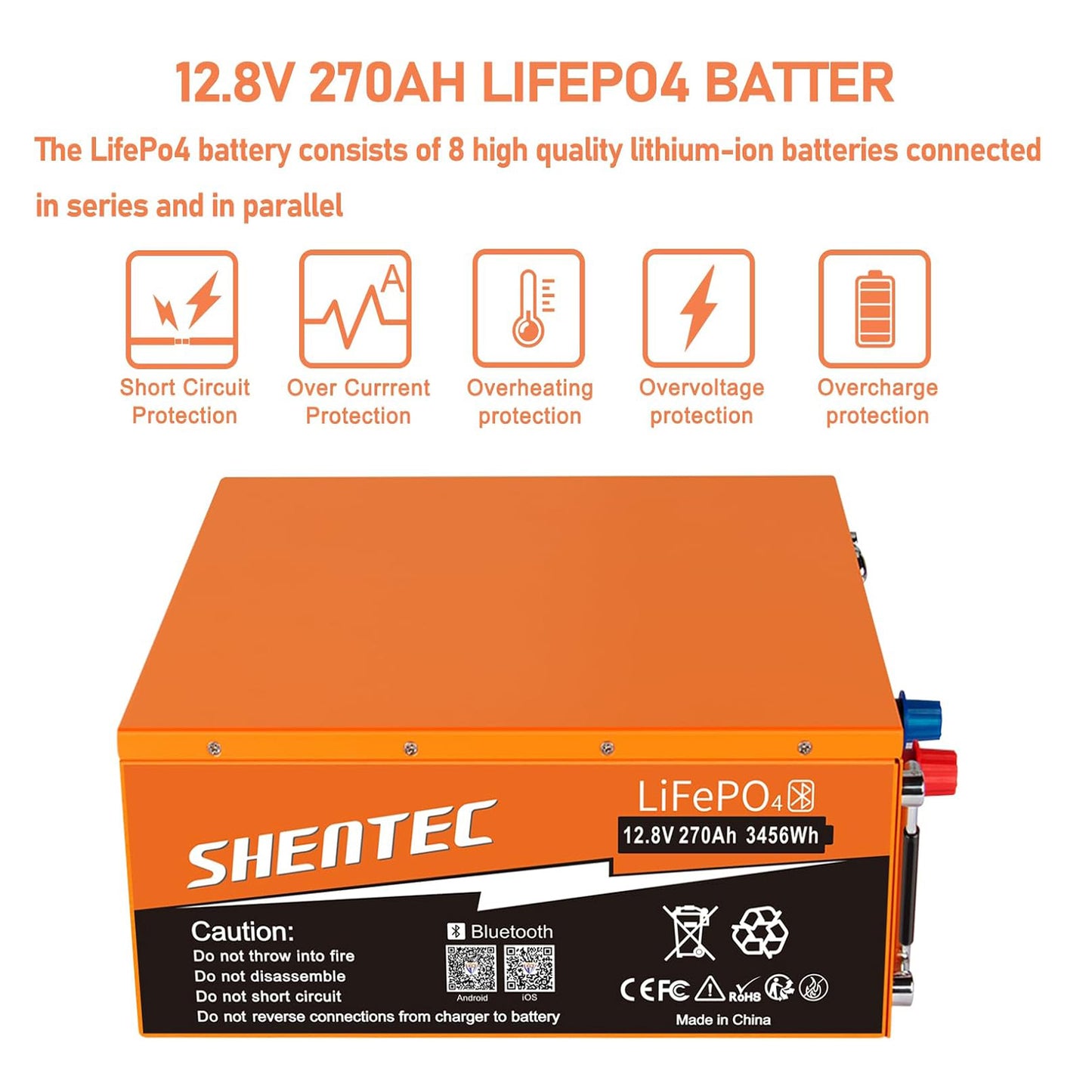 SHENTEC 12.8 V 270 Ah akumulator LiFePO4 z ponad 6000 cyklami i zabezpieczeniem BMS