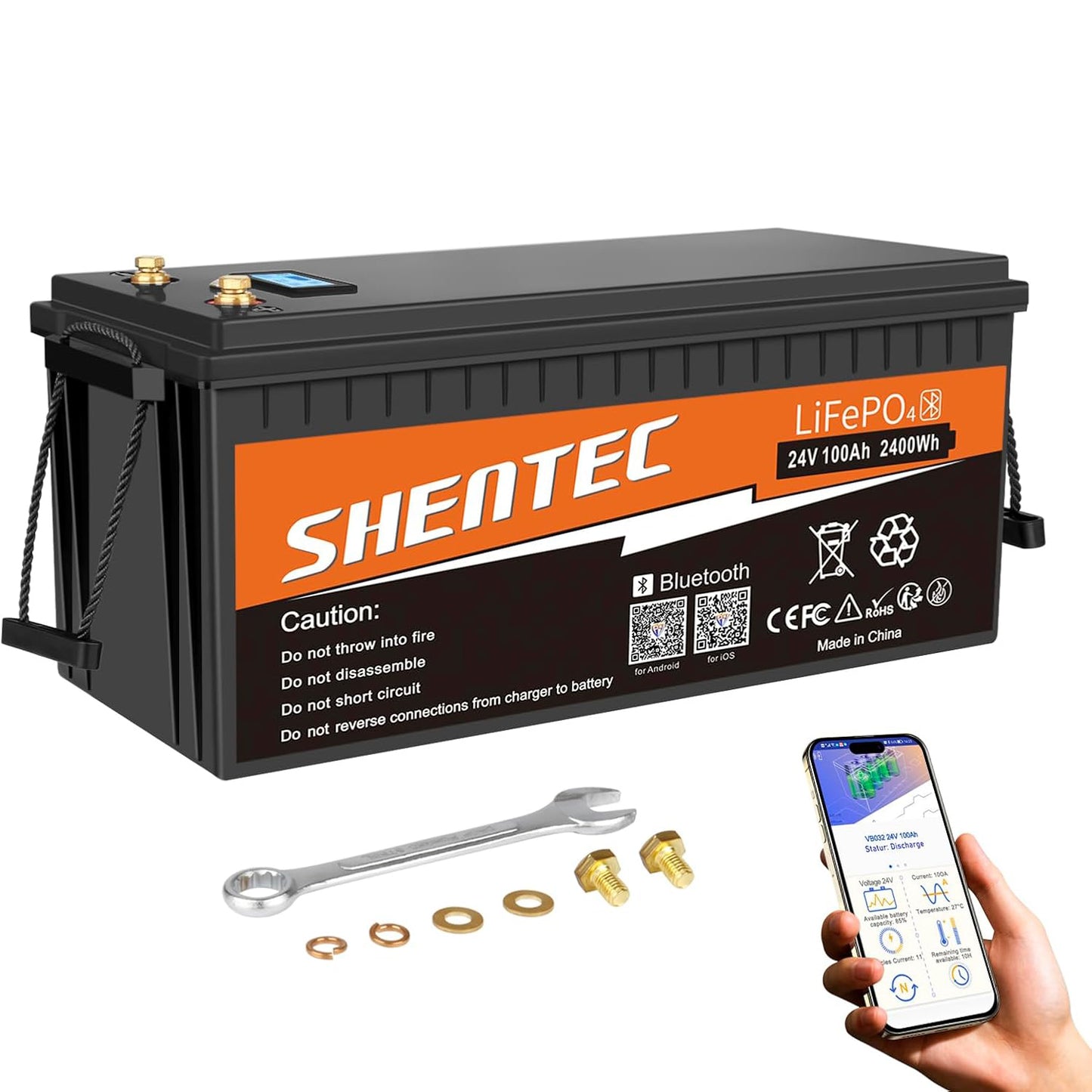 SHENTEC 24V 100Ah Akumulator LiFePO4 z Bluetooth BMS do kampera RV