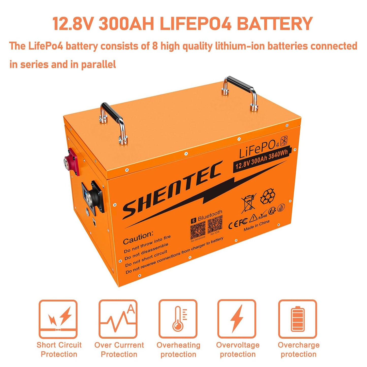 SHENTEC 12 V 300 Ah samonagrzewająca się bateria LiFePO4 litowo-żelazowo-fosforanowa z BMS 200 A