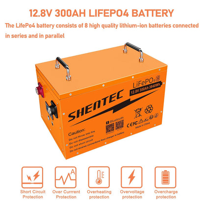 SHENTEC 12 V 300 Ah samonagrzewająca się bateria LiFePO4 litowo-żelazowo-fosforanowa z BMS 200 A