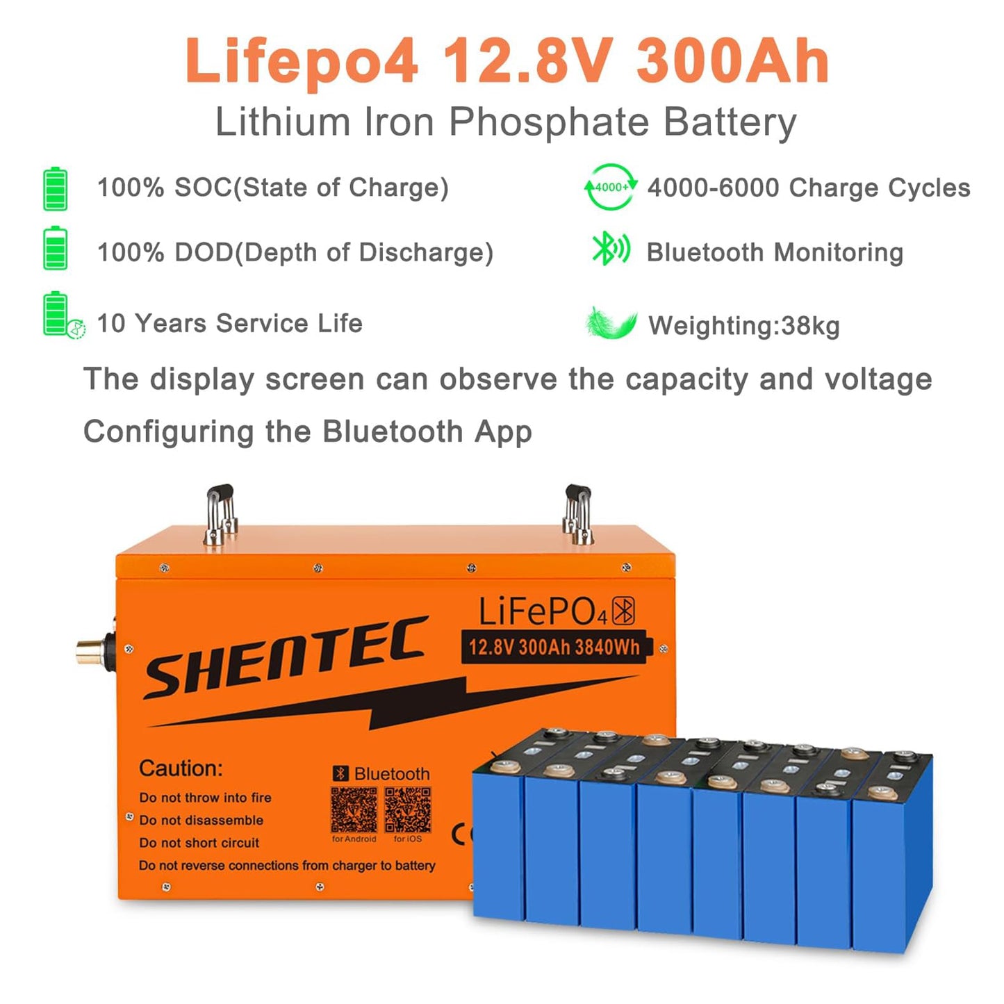 SHENTEC 12 V 300 Ah samonagrzewająca się bateria LiFePO4 litowo-żelazowo-fosforanowa z BMS 200 A