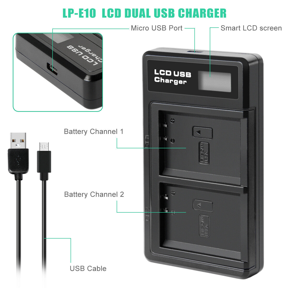 2x Akumulatory LP-E10 i Ładowarka do Canon Rebel T3 T5 Kiss X50 EOS 1200D 1300D 2000D