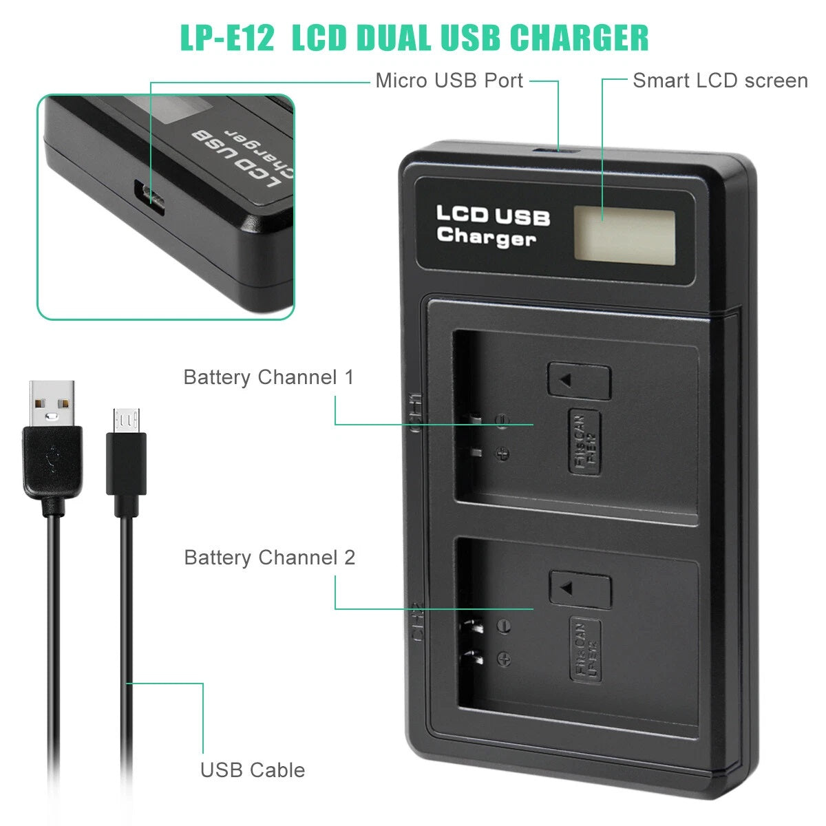 2x Akumulator LP-E12 + Ładowarka do Canon EOS M M10 M50 PowerShot SX70