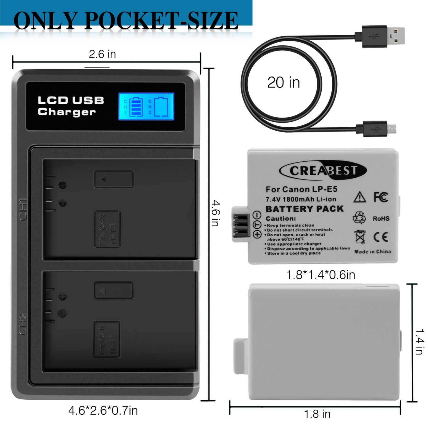 2× Akumulator LP-E5 1800mAh do Canon EOS 450D 500D 1000D Rebel T1i Xs Kiss X3 X2