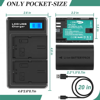 2x Akumulatory LP-E6/LP-E6N + Podwójna Ładowarka Do Canon EOS 90D, 5D Mark III/IV, 80D, 60D, 70D