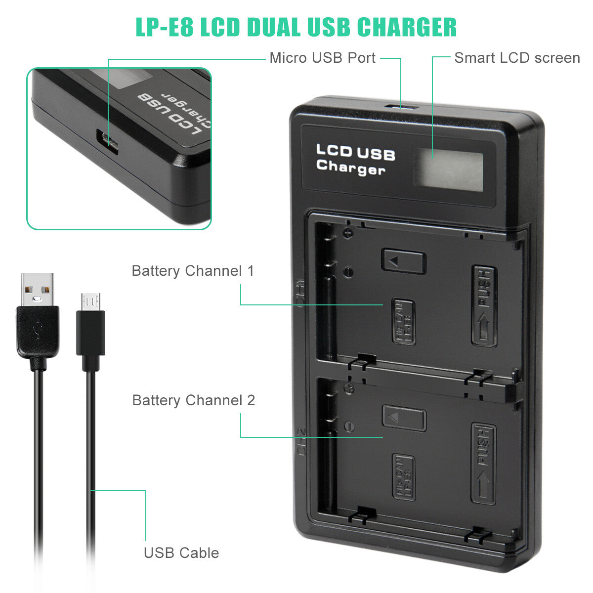SHENTEC 2x akumulatory LP-E8 + podwójna ładowarka do Canon EOS 550D 600D 650D 700D Kiss T2i X4 X5