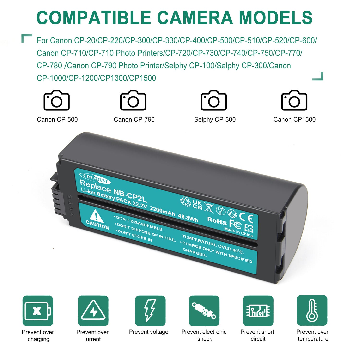 22.2V Bateria NB-CP1L Do Canon Selphy CP1200 CP1300 CP1500 CP-910 NB-CP2L CP2LH