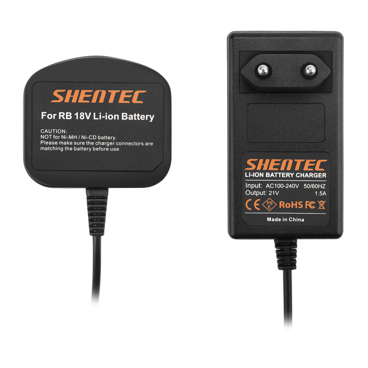SHENTEC Ładowarka akumulatorów 18V do RYOBI BPL18151/P105/P106/P108/P102/CMD-1802/CMI-1802