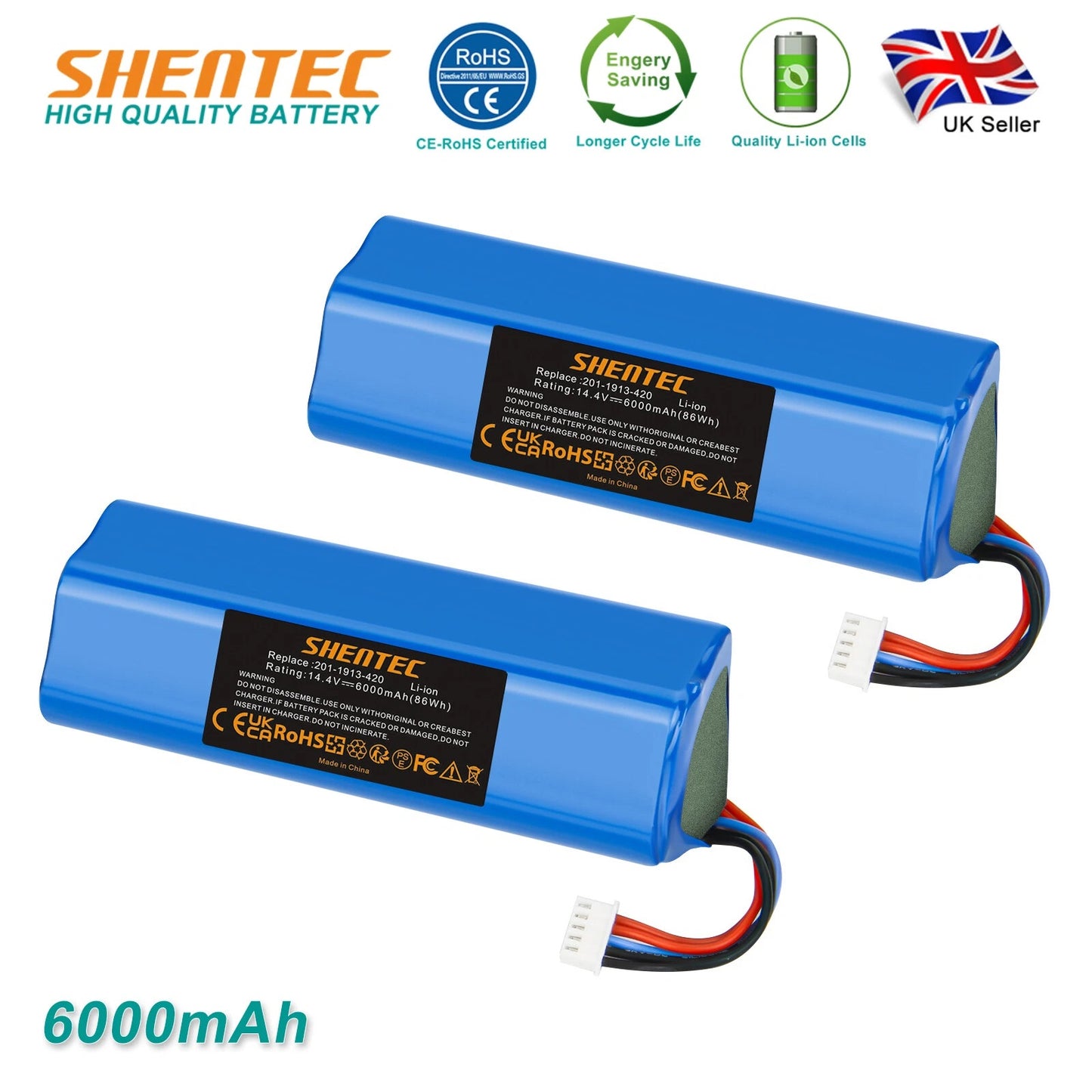SHENTEC 2x6Ah 14.4V Akumulator Li-ion do Ecovacs 201-1913-4200 S10-Li-144-5200 DBX11-11/21