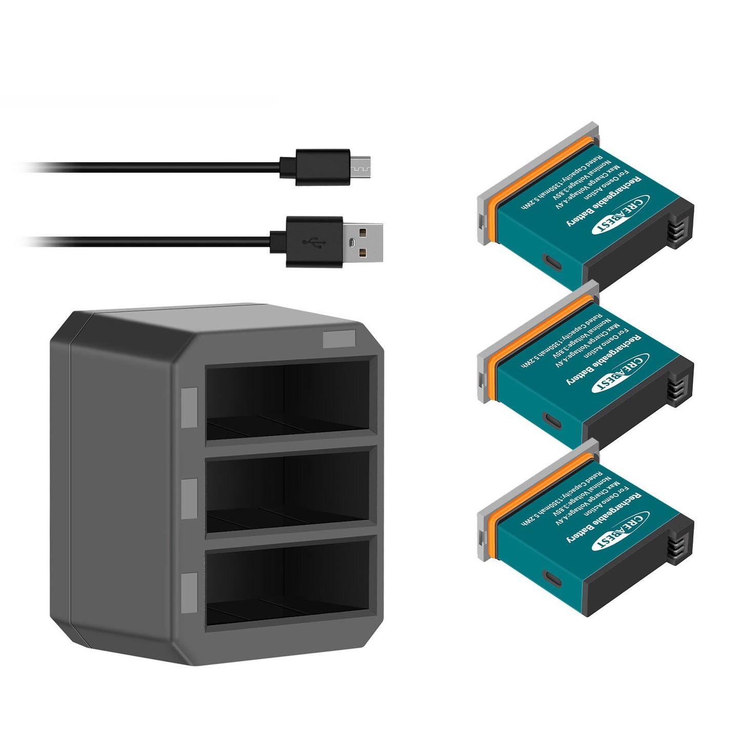3x 1350mAh Akumulatory + 3-Kanałowa Szybka Ładowarka USB Do DJI Osmo AB1 P01 PT1 Action