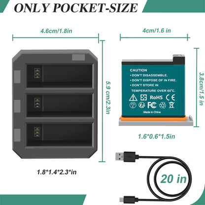 3x 1350mAh Akumulatory + 3-Kanałowa Szybka Ładowarka USB Do DJI Osmo AB1 P01 PT1 Action
