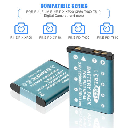 SHENTEC 3.6V 1200mAh akumulator do Fujifilm NP-45, Olympus, Nikon EN-EL10 + ładowarka