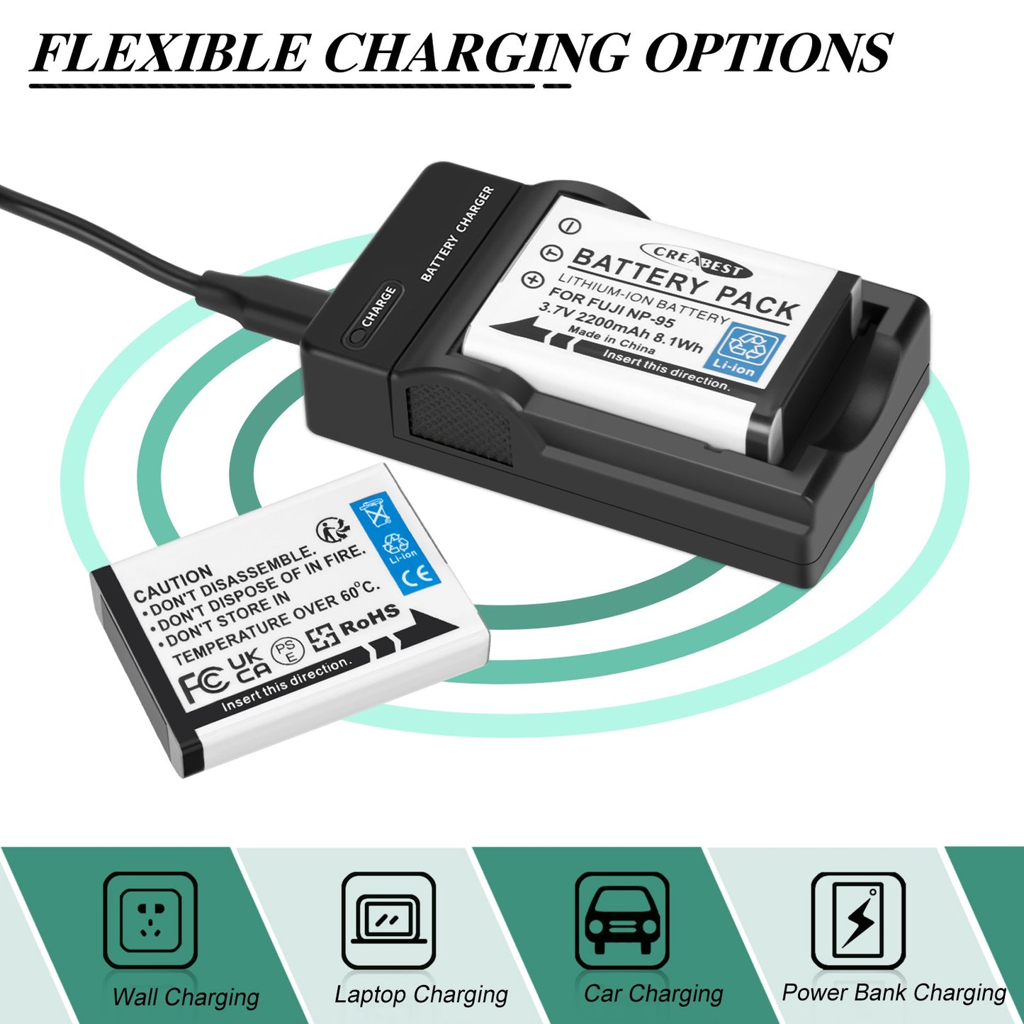 2x NP-95 NP95 3.7V Bateria+Ładowarka Do Fujifilm Finepix F30 F31 F31fd X100 X100s