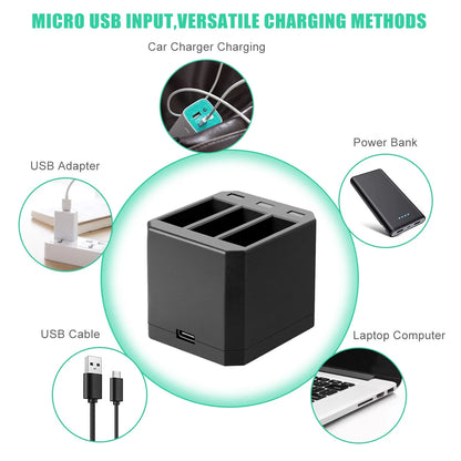 3 Szt. Akumulatory AHDBT-501 601 701 Do GoPro HERO 7/6/5 Black + Potrójna Ładowarka