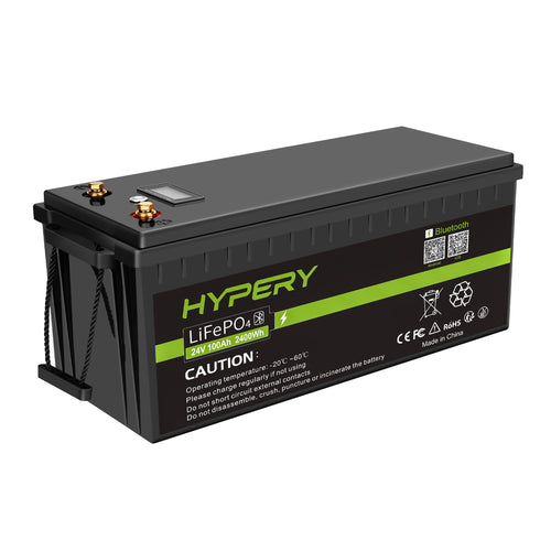 24V 100Ah Akumulator litowy LiFePO4 z BMS, do głębokiego cyklu, Bluetooth, LCD, do instalacji solarnych off-grid i kamperów