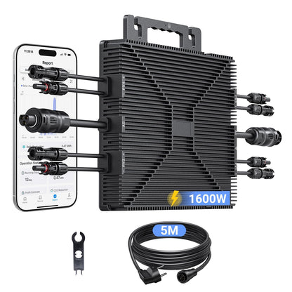 Mikroinwerter 1600 W, balkonowa stacja zasilania z WiFi, Plug & Play, sterowanie aplikacją, kabel AC 5 m, inwerter PV