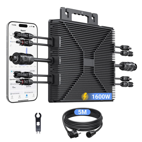 Mikroinwerter 1600 W, balkonowa stacja zasilania z WiFi, Plug & Play, sterowanie aplikacją, kabel AC 5 m, inwerter PV