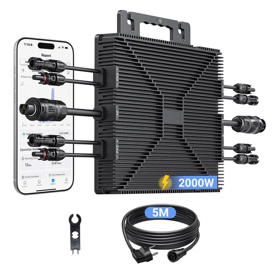 Microinwerter 2000 W, balkonowa elektrownia z WiFi, Plug & Play, sterowanie aplikacją, kabel AC 5 m, inwerter PV