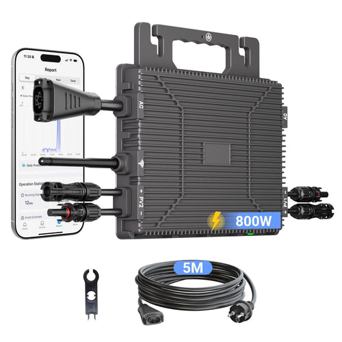 Mikroinwerter 800 W, balkonowa stacja zasilania z WiFi, Plug & Play, sterowanie aplikacją, kabel AC 5 m, inwerter PV