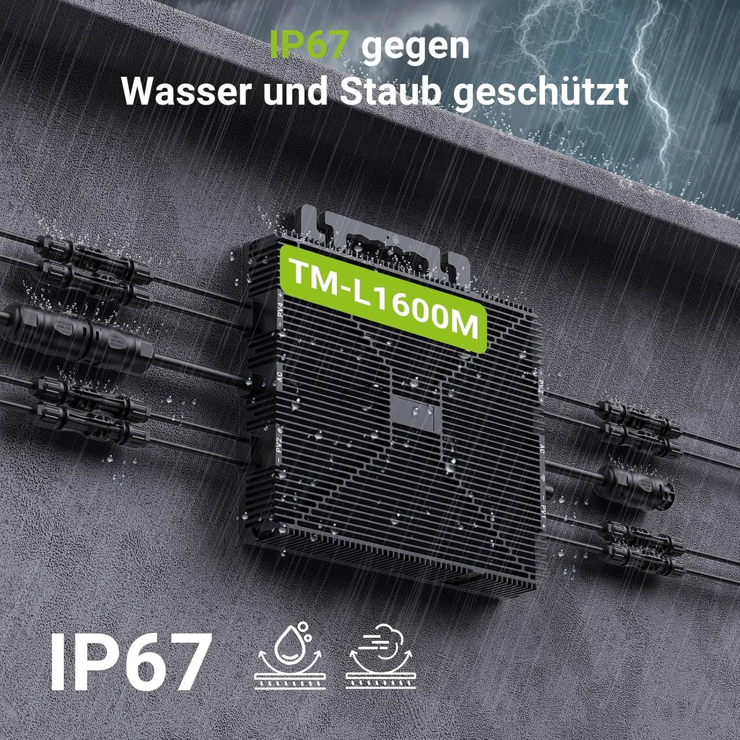 Mikroinwerter 1600 W, balkonowa stacja zasilania z WiFi, Plug & Play, sterowanie aplikacją, kabel AC 5 m, inwerter PV
