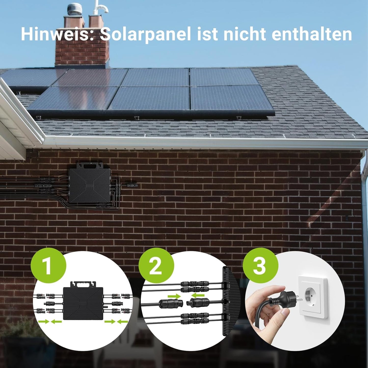 Mikroinwerter 1600 W, balkonowa stacja zasilania z WiFi, Plug & Play, sterowanie aplikacją, kabel AC 5 m, inwerter PV